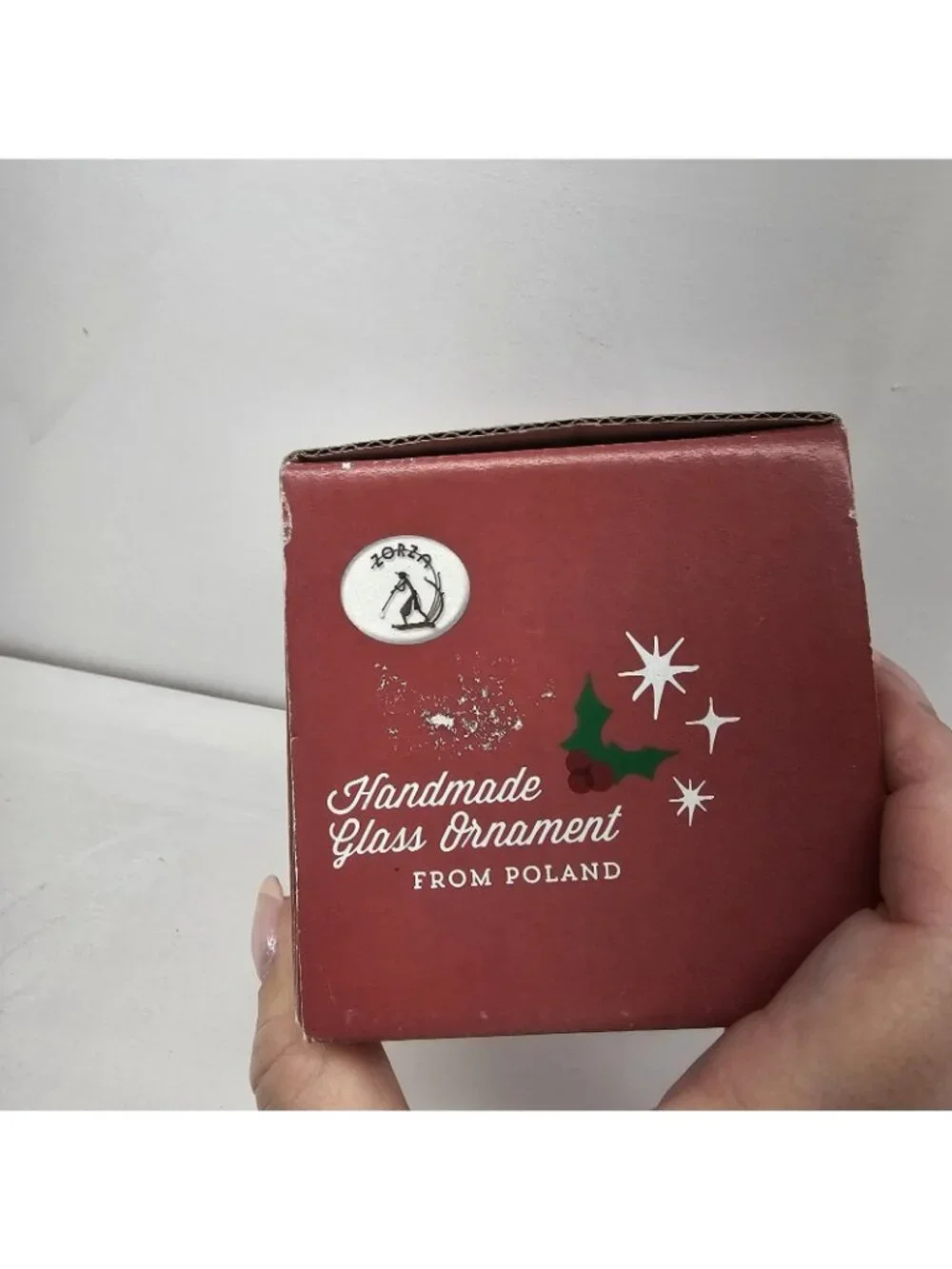 Huta Szkla Zorza Handmade Glass Christmas Ornament Poland Green Yellow White